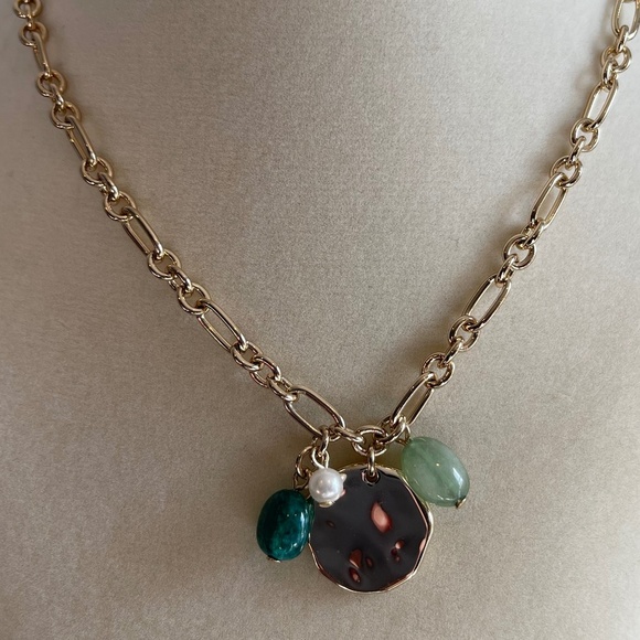 J. Crew Factory Gold Coin and Stone Pendant Necklace - Gold - NWT - Picture 2 of 4